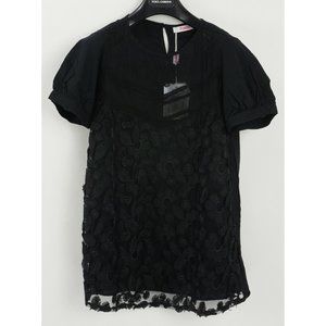 New Blugirl Folies Women's 42 Medium Tulle Lace Black Floral Short Sleeve Blouse